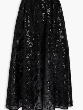 Maje Black Floral Sequin Maxi Skirt NWT Size 38